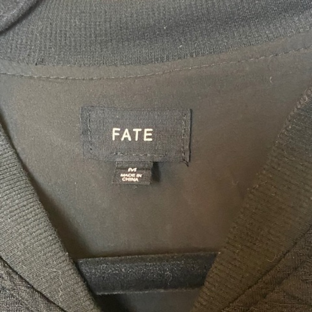 Fate | Black Zip Up Bomber Patchwork Jacket Medium - image 5
